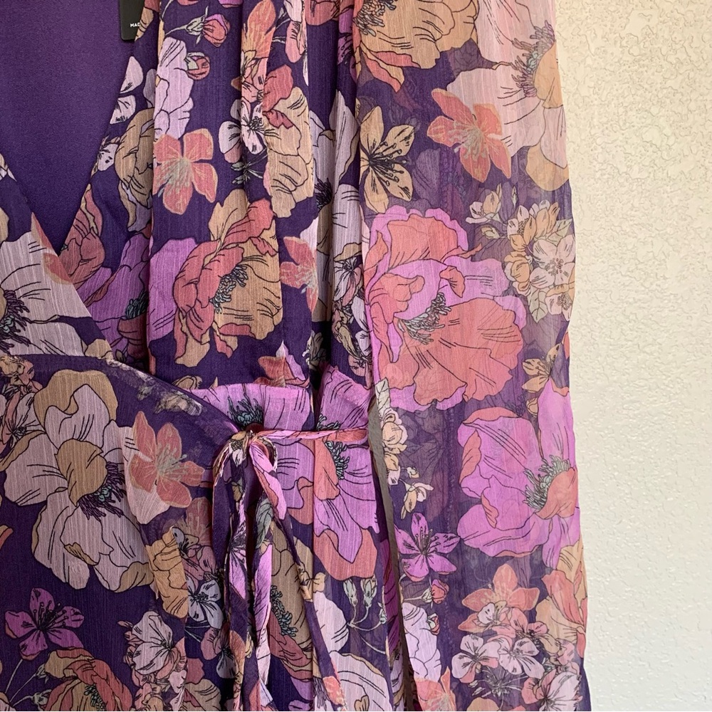 Lulus XL Feeling Sweet Purple Floral Print Long Sleeve Wrap Maxi Dress NWT - Picture 5 of 16